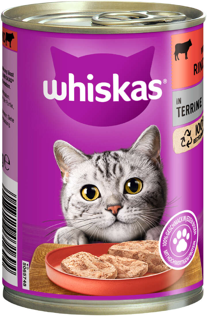 whiskas Katzen-Nassfutter 1+ Terrine mit Rind